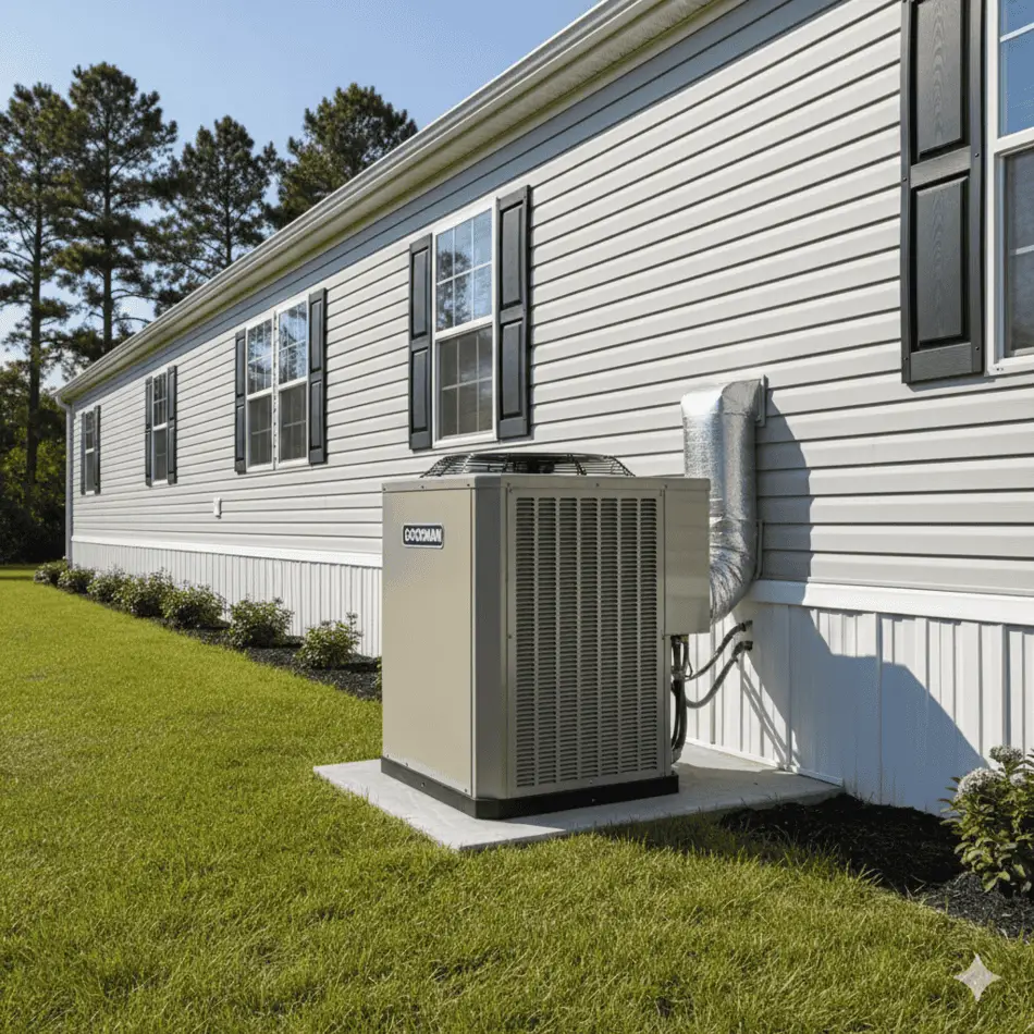 Properly sized AC unit outside a mobile home.