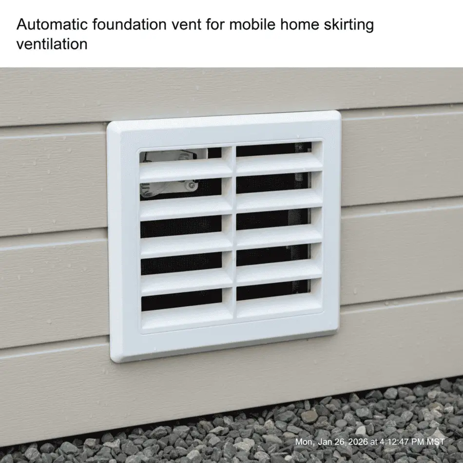 Automatic foundation vent for mobile home skirting ventilation.
