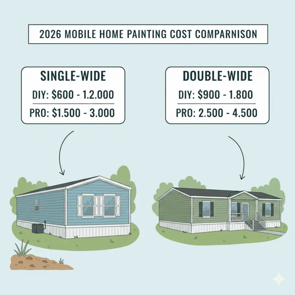 Comparison chart of painting costs for single-wide vs double-wide homes.