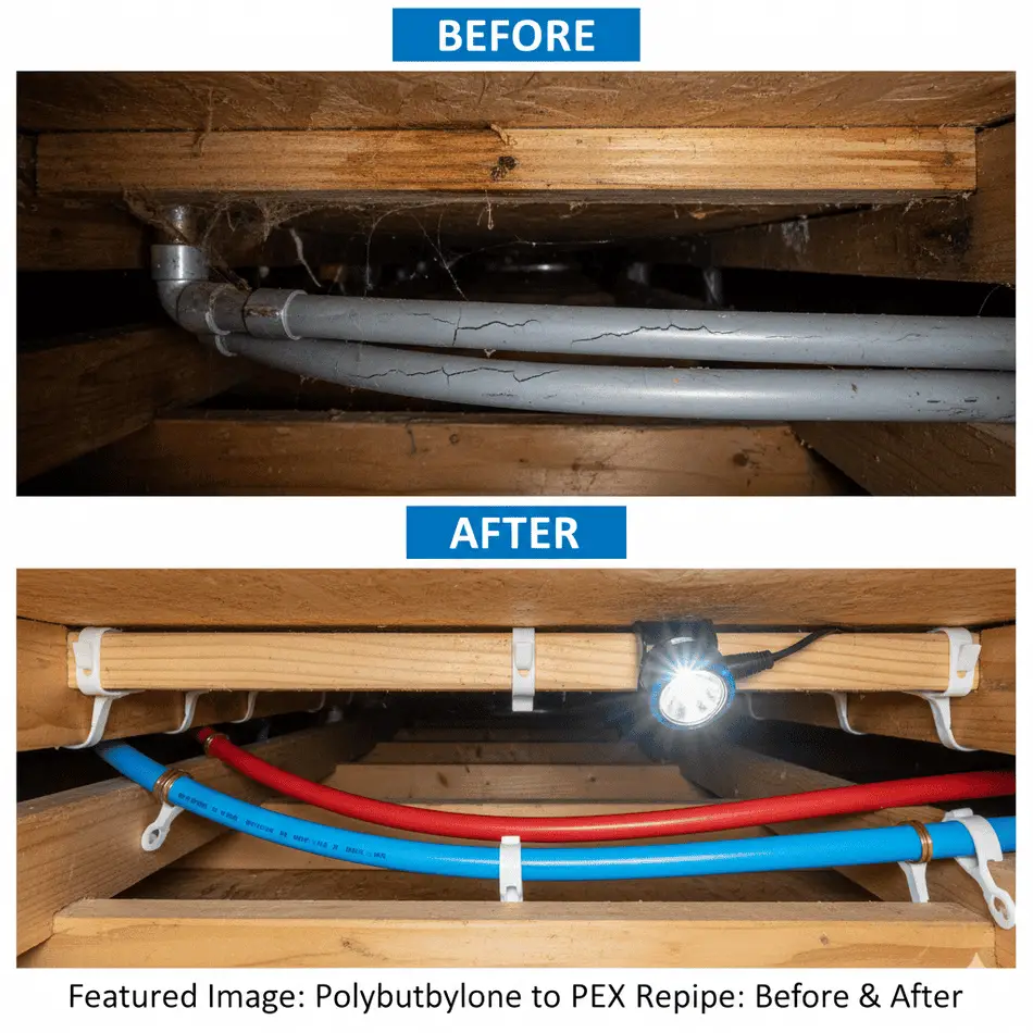 Before and After Old Plumbing and New Pex Plumbing