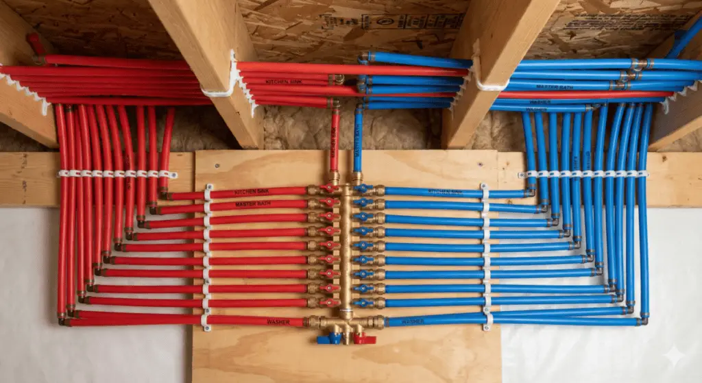 PEX plumbing manifold system in mobile home