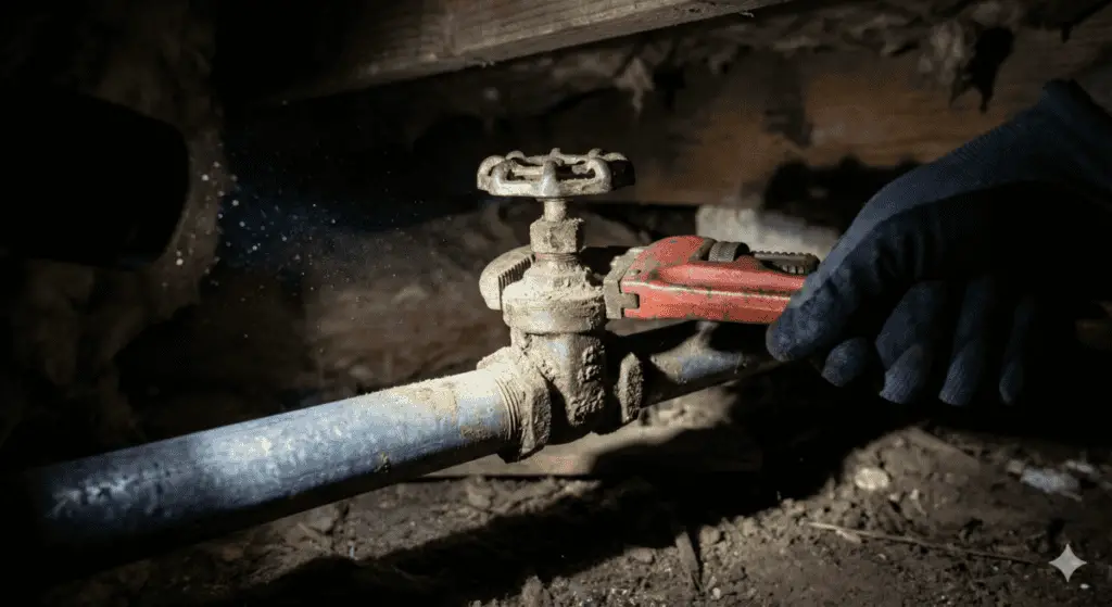 Removing old corroded gate valve from mobile home water line