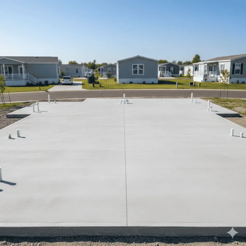 Full concrete slab for manufactured home