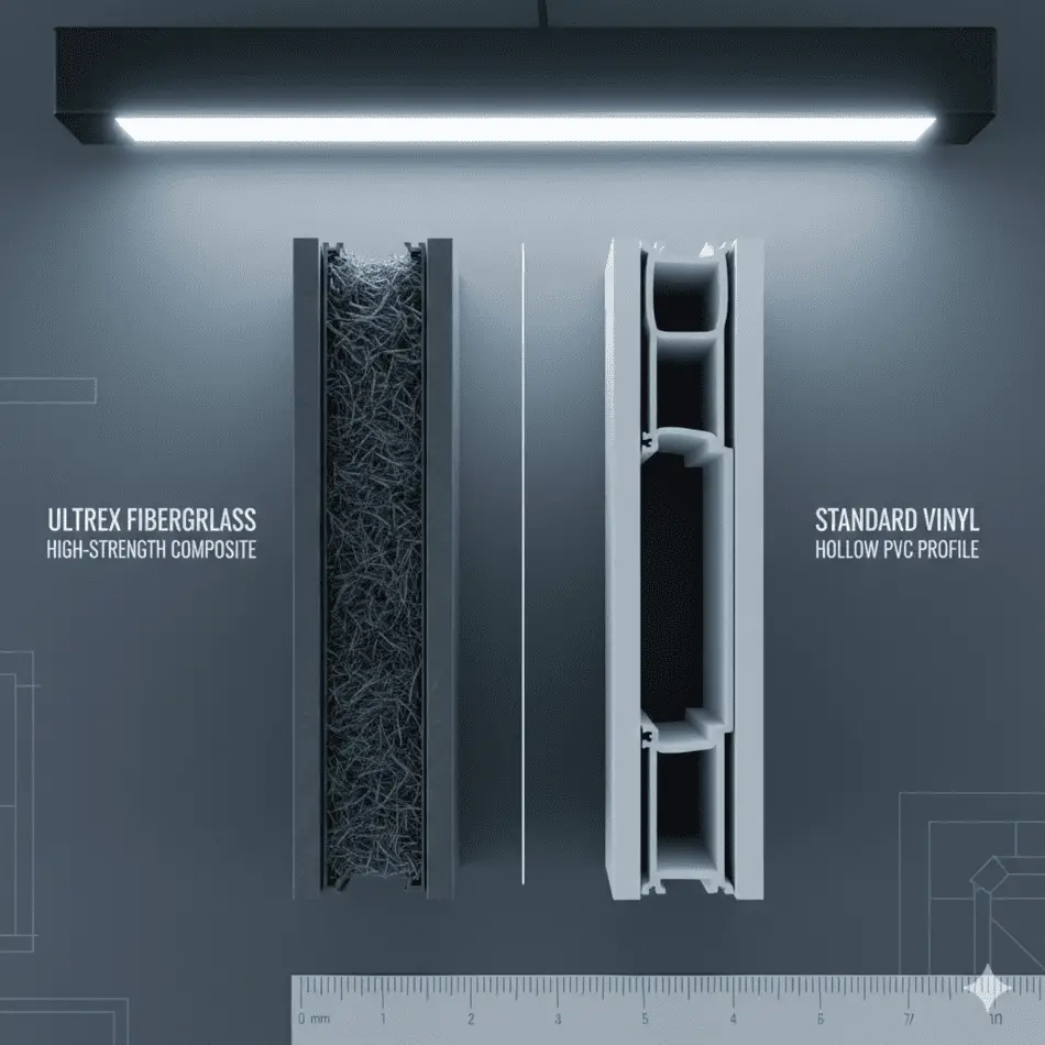 Comparison of Ultrex fiberglass and vinyl window frame durability.