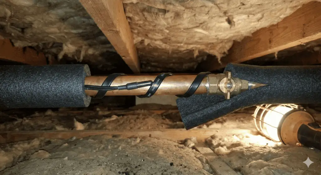 Insulated mobile home water pipe with heat tape