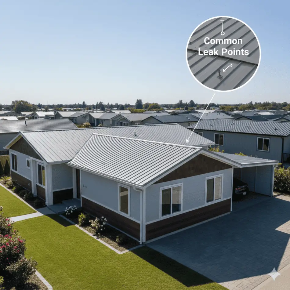 Modern mobile home with a durable metal roof system.