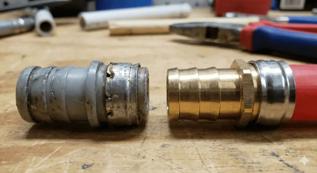 Polybutylene plastic fitting vs brass PEX fitting