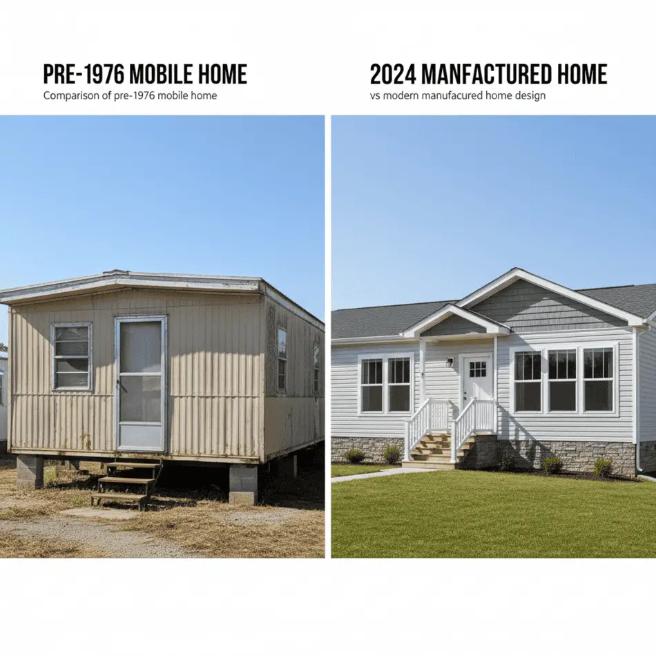 Comparison of pre-1976 mobile home vs modern manufactured home design.
