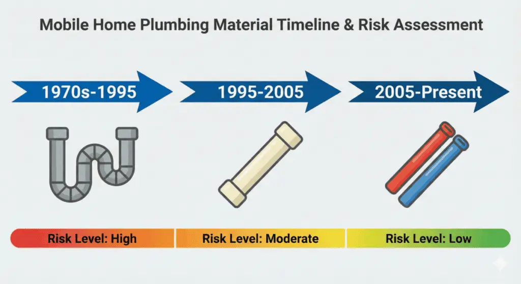 Timeline of mobile home plumbing materials by year
