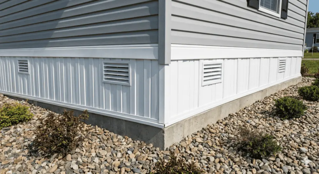 Vinyl skirting with vents on manufactured home