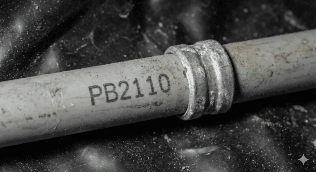 Gray Polybutylene pipe identification code PB2110
